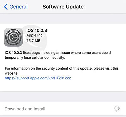 苹果推送iOS 10.0.3固件 重点提示必须升级